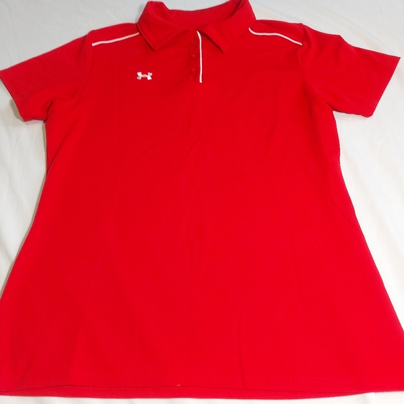 Under Armour Heatgear Red Short Sleeve Button Collar Golf Shirt, medium - Picture 2 of 11
